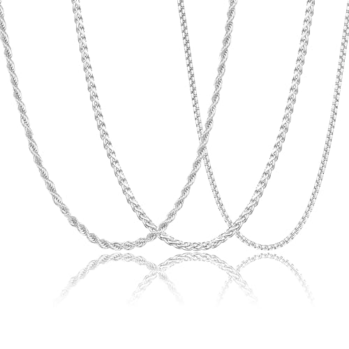 Graduation Gifts -3 Pcs Chain for Men Necklace for Boys 316L Stainless Steel Cuban Link/Figaro/Herringbone Chains Set Jewelry Gifts for Men Women Boys Black/Gold/Silver 16/18/20/22/24 Inches - color: Type B-Silver, size: 18''