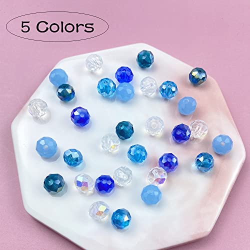 Jmassyang 8mm Briolette Rondelle Faceted AB Crystal Glass Beads for Jewelry Making Bracelets Necklaces Earrings (Blue Mixed, 250pcs) - color: Blue Mixed, size: 6x8mm