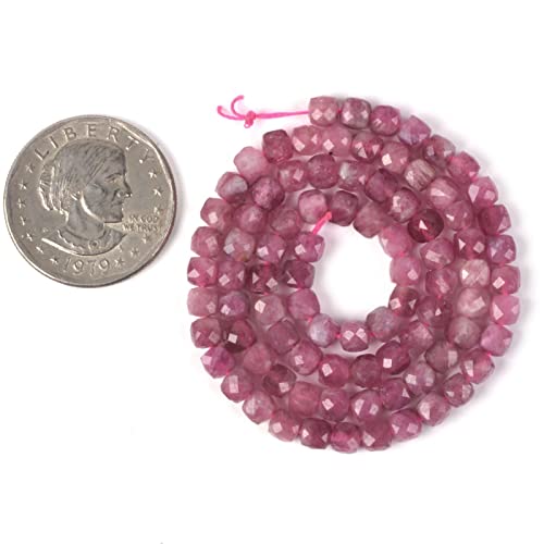 Natural Pink Tourmaline Gemstone 4mm Faceted Cube Square Loose Beads 16 Inch for DIY Jewelry Making Beads - color: Pink Tourmaline