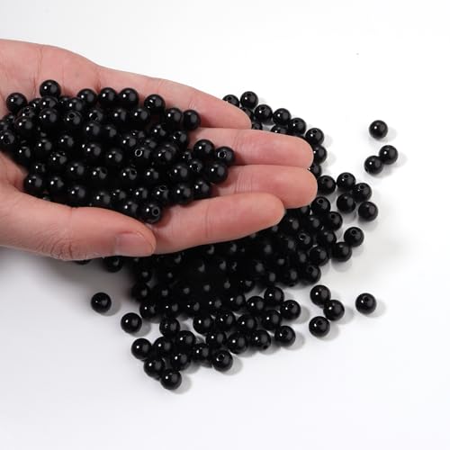 500pcs Black 8mm Pearl Beads with Hole Round Pearls for Crafting Loose Pearl Beads for Jewelry Making Fake Pearls Bead for Bracelets Necklaces Earrings Key Chains Accessories DIY - color: Black, size: 8mm,500pcs