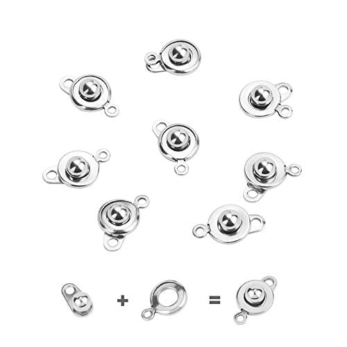 PH PandaHall 10 Sets 304 Stainless Steel Snap Button Clasps Ball & Socket Snap Clasps Fastener Clasp for Necklace Bracelet DIY Craft - color: Stainless Steel Color