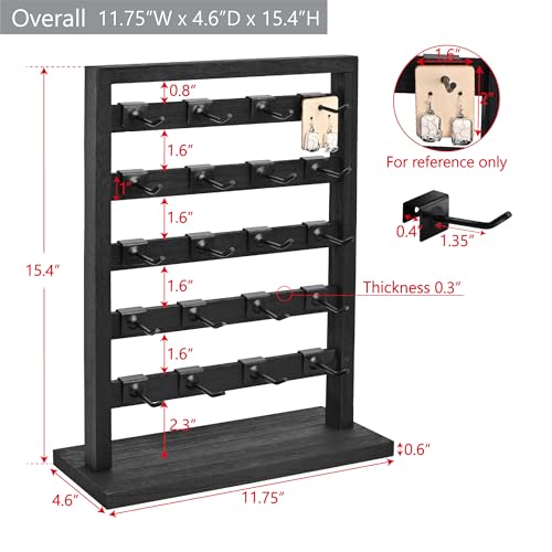 Ikee Design Free Assemble 2 Pcs Set Wooden Jewelry Display Rack with 20 Removable Metal Hooks/Each, Earring Card Display Holder Stand for Necklaces,Bracelet, Keychain Stand, Black Color - color: 8) Black, 2 Pieces