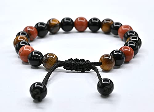 Amazing Gemstone Anti Bullying Manifestation Bracelets - Black Obsidian Tiger Eye Red Jasper Bracelet Set for Healing Calming Anxiety Stress Relief Gifts Pulseras Para Hombres Mujer (Adjustable) - color: Bullying Support
