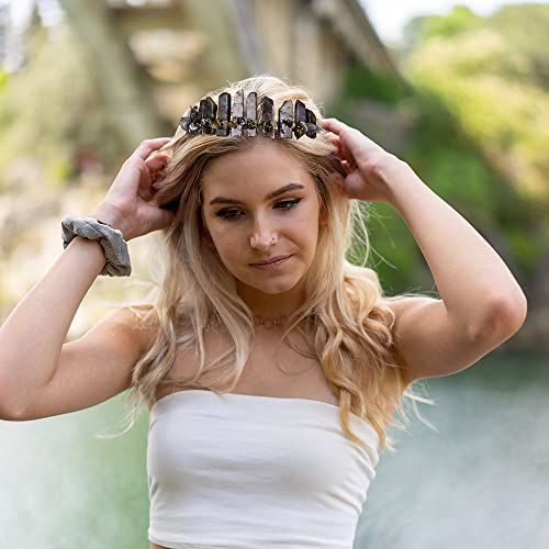 JIC Gem Labradorite Crystal Crown Raw Quartz Headband Handmade Tiara Natural Stone Headpiece Women Girls for Wedding Parties - color: Labradorite