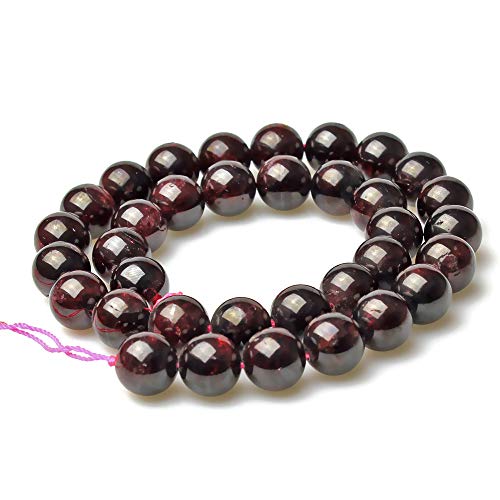 MJDCB Natural Stone Beads Garnet Round Loose Beads for Jewelry Making DIY Bracelet Necklace (10mm) - color: Garnet, size: 10mm
