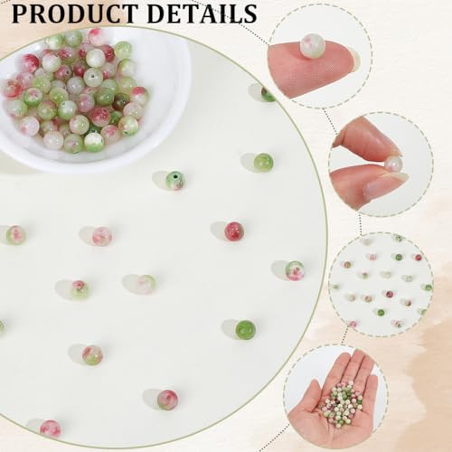 1 Box 120pcs 6mm Watermelon Red Stone Beads Round Tourmaline Energy Jade Polish Crystal Smooth Gemstone Loose Spacer Bead Charm Bulk for Jewelry Making Bracelet Necklace DIY Craft Supply - size: 6mm 120pcs