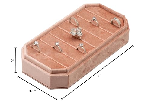 Velvet Ring Organizer Display Tray Jewelry Box Earring Holder Case for Wedding Birthday Christmas Day (Blush Peach) - color: Blush Peach