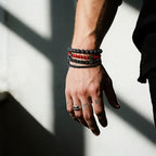 Men’s Hematite Bracelet Set Boho Multi - Tiger Eye/Matte Agate/Lava Rock Gifts for Birthday/Anniversary/Christmas - color: F07 Red Turquoise