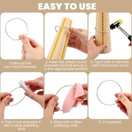 Bracelet Mandrel Sizer Set - Iron Hammer + Stainless Steel Graduated Round Mandrel, Ideal for Bracelet/Jewelry Making (DIY & Jewelry Makers)