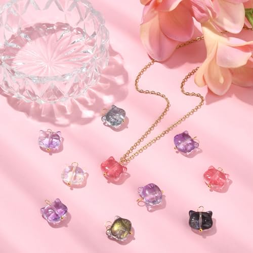 Ipotkitt 100 Pcs 5 Colors Glass Cat Head Charms Colorful Crystal Animal Head Kitten Cute Pet Charms with Golden Tone Brass Loops for Jewelry Making - color: 100pcs-Glass Cat Head Charms