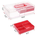 JUXYES Plastic Fishing Tackle Box Organizer with Removable Dividers, Clear Fishing Tackle Storage Boxes with Handle, 2 Layer Fishing Tackle Tray Box Lure Box, Red - color: Red