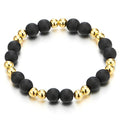 COOLSTEELANDBEYOND Mens Womens Matt Black Onyx Beads Bracelet with Small Gold Color Beads, Prayer Mala