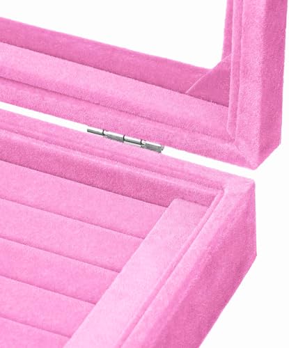 Jewelry Box Rings Organizer Tray 7 Slots Velvet Earring Storage Box With Transparent Lid Jewelry Display Case for Women (Light Pink) - color: Light Pink