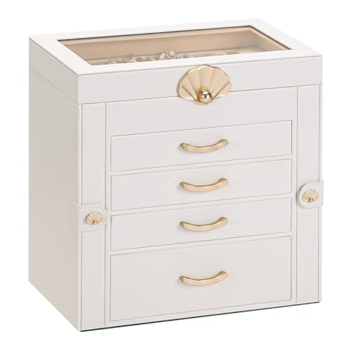 Enthralite Jewelry Box with 4 Drawers : Jewelry Display Organizer for Earrings Necklaces - Gift for Girls Women | White