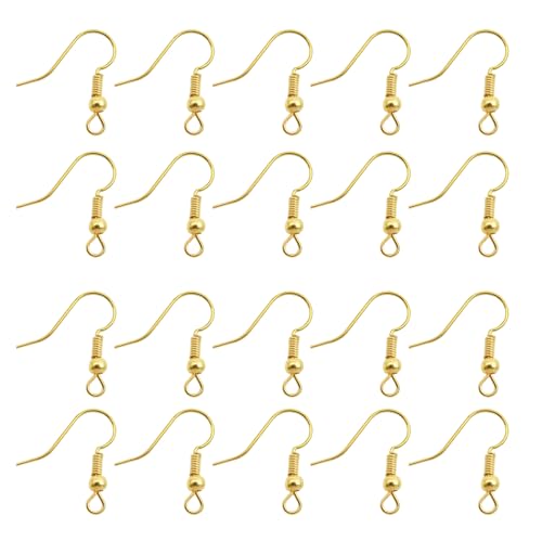 TOAOB 100pcs Earring Hooks Hypoallergenic French Ear Wires with Ball and Coil 18mm Gold Tone Fish Hook Earrings Making Supplies for DIY Jewelry Making - color: Gold