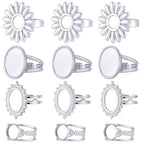 SUNNYCLUE 1 Box 16Pcs Cabochon Ring Blanks Stainless Steel Bezel Ring Blank Silver Antique Sun Flower Adjustable Finger Base Tray Findings Components for Jewelry Making DIY Gifts Accessories Supplies - style: Ring 5