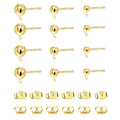 Gold Earrings Post for Jewelry Making, 12Pcs 3/4/5mm 925 Sterling Silver Earrings Ball Studs with Loop, Hypoallergenic Gold Ear Findings Butterfly Backs Supplies Set Studs Posts for Earrings Making - color: Ball_Gold