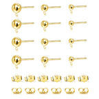 Gold Earrings Post for Jewelry Making, 12Pcs 3/4/5mm 925 Sterling Silver Earrings Ball Studs with Loop, Hypoallergenic Gold Ear Findings Butterfly Backs Supplies Set Studs Posts for Earrings Making - color: Ball_Gold