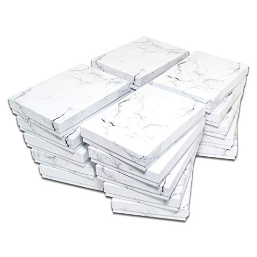 TheDisplayGuys - 25-Pack #53 Cotton Filled Cardboard Paper Jewelry Boxes Gift Case - Marble White (5.4" x 3.9" x 1.0") - for Shipping or Storage - size: 1 Count (Pack of 25), style: 5.4" x 3.9" x 1.0" (#53)
