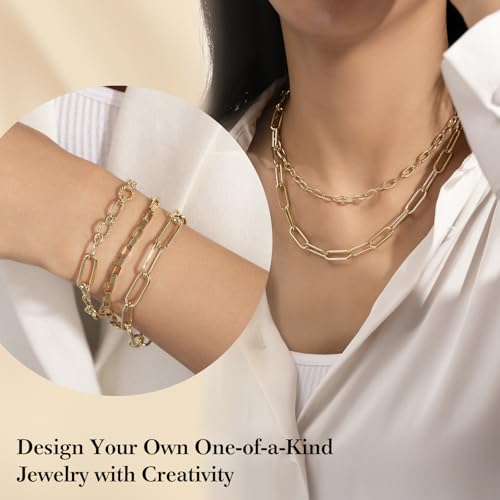 14k Gold Necklace Chains for Jewelry Making, Total 20 Feet 6 Rolls Bracelet Chains for DIY, 3.3 Feet Each Style, 14K Gold Plated Chain with Jump Rings/Lobster Clasps/Connectors - color: 14k Gold-20 Feet 6 Rolls