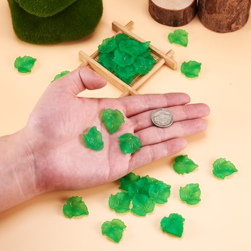 Crafans 100Pcs Frosted Acrylic Leaf Charms 24x22.5x3mm Transparent Plant Pendants Matte Clear Leaves Beads Charms for Jewelry Making (Green) - color: Green