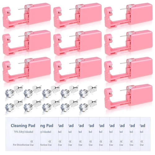 Evatage 30Pcs Ear Piercing Kit, Self Ear Piercing Gun with Preloaded Piercing Studs, Disposable Earring Gun with Silver Earrings for At Home Salon Earlobe Cartilage Helix Tragus Piercing Tool Kit - color: Pink