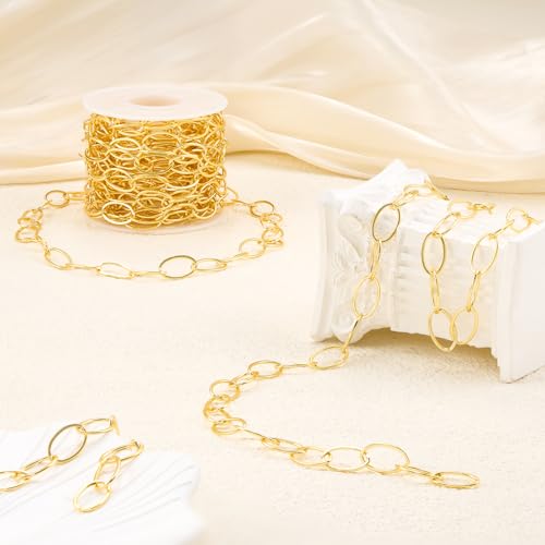 YOUBEIYEE 5 Meters Gold Plated Oval Jewelry Making Chains Roll Stainless Steel Chain Bulk for Women Necklace DIY - color: Ellipse Gold