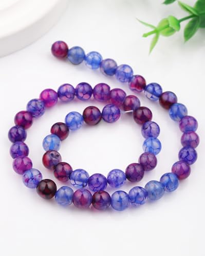 Natural Stone Beads 8mm Polished Round Smooth Gemstone Beads for Jewelry Making Supplies 15 Inch(45 Beads) (Blue and Purple Dual-Coloured Dragon Pattern) - color: Blue and purple dual-coloured dragon pattern-45pcs