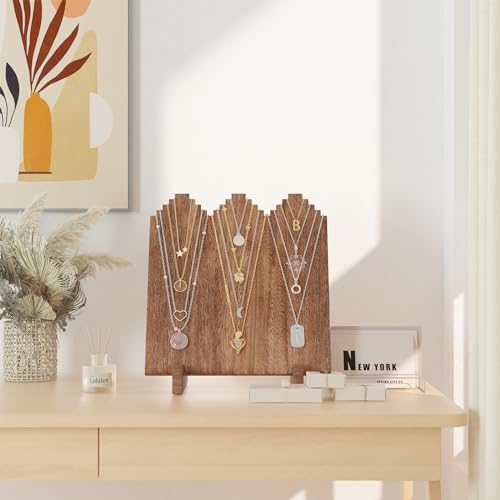 Lolalet Wooden Necklace Display Stands for Selling, Freestanding Multiple Necklaces Stands and Displays for Vendors, Jewelry Displays Holders for Craft Show -1 Pack, Oak