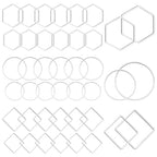 Oubaka 60pcs Earring Beading Hoop Rings,3 Shapes Earring Hoop Jewelry Making Hypoallergenic Square Hexagon Round Earrings Findings Open Bezels Linking Rings for DIY Craft,Earrings Necklace(Silver) - color: 60PCS;Square,Hexagon,Round;Silver