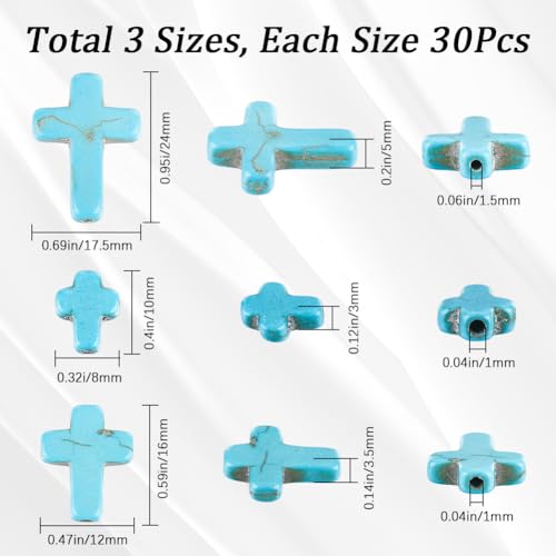 SUNNYCLUE 90Pcs 3 Sizes Mini Blue Turquoise Cross Beads 10/16/25mm for Jewelry Making Supplies - color: 90pcs 10/16/25mm Turquoise Blue Cross Beads