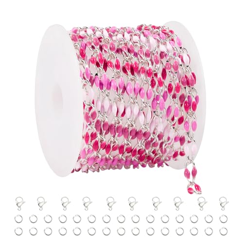 YOUBEIYEE 6.5 Feet Colorful Rose Pink Enamel Chain for Jewelry Making Oil Drip Link Chains Silver Plated Jewelry Chain Roll with Jewelry Findings - color: Rose Pink Silver