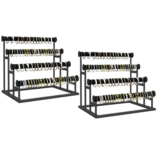 ORLESS 4 Tier Bracelet Holder, 2 Pack Detachable Velvet Jewelry Display Stand, T-Bar Necklace Storage Organizer Display Stand, Metal Bracelet Holder Display for Bangles Bracelets Scrunchies(Black) - color: Black-2Pack