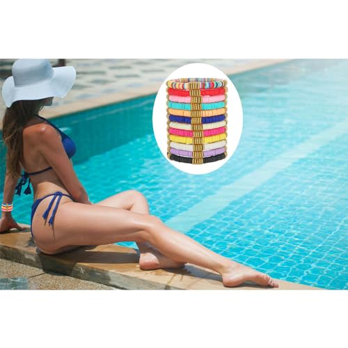 12pcs Friendship Bracelets Beaded Bracelets Heishi Bracelet Cute Bracelets Stack Vinyl Clay Disc Bead Surfer Stretch Summer Beach Bracelets For Women Preppy Bracelets - color: I
