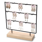 Earring Display Stands for Selling 3 Tier 15 Hooks Jewelry Display Wooden Base Earring Holder Organizer Display Stand for Necklaces Rings Bracelets Keychains (Black)