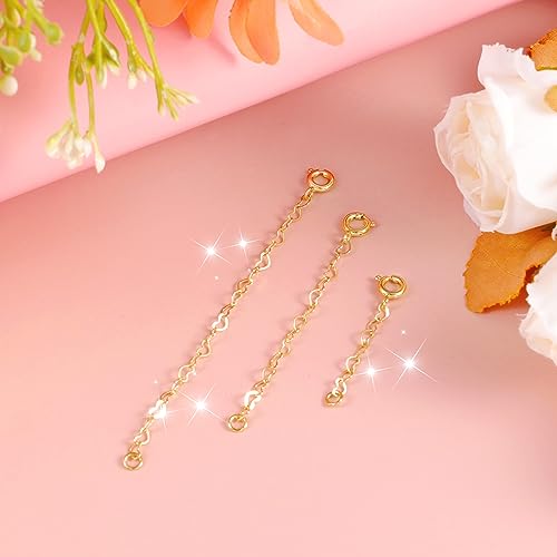 Gold Necklace Extenders,14K Gold Chain Extenders with Round Clasp, Durable Plated Solid Brass Necklace Bracelet Anklet Extension Chains(1 2 3 Inch,Gold Heart) - color: C-Gold, size: 1,2,3inch