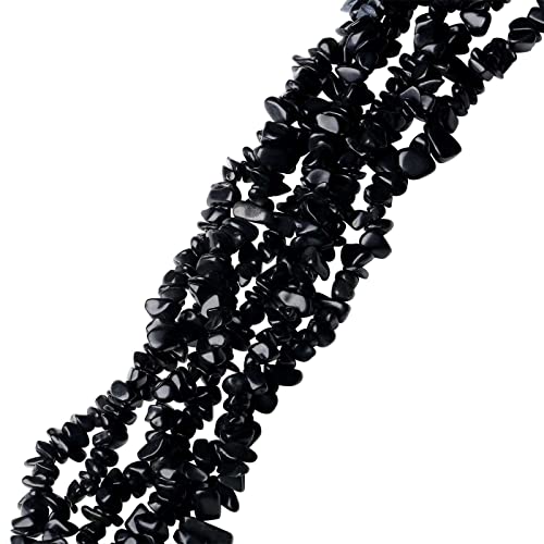 LAIDANLA Black Obsidian 400pcs Natural Chip Stone Beads 5-8mm Healing Crystal Irregular Gemstones Drilled DIY Loose Rocks Bead Crystal for Bracelet Earrings Necklace Jewelry Making Crafting - color: K-Black Obsidian