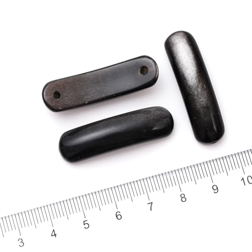 5PCS Natural Black Obsidian Stone Rectangle Curved Beads Gemstone Pendants Connectors for DIY Bracelet Neclace Jewelry Making - color: Black Obsidian