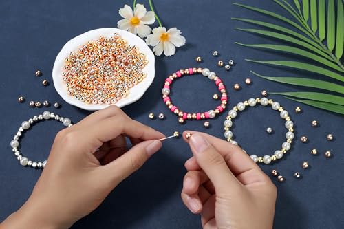 XIANNVXI 500Pcs 6mm Round Spacer Beads for Jewelry Making - Smooth Loose Ball Beads for DIY Bracelets, Earrings & Crafts (Gold, Silver, Rose Gold) - color: Round beads 3 colors