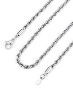 Bandmax Solid 1.5mm/2mm/3mm/6mm Rope Chains for Men Women 14K Gold Plated/Black Plated Stainless Steel Twist Chain 16-30 Inches, with Gift Box - color: 07 3MM Steel