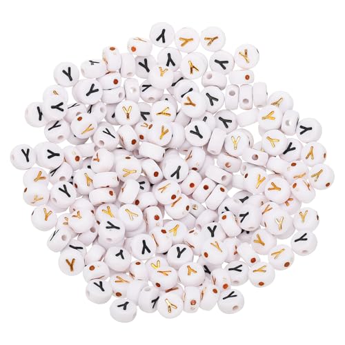 HARFINGTON 200 Pcs 4x7mm Acrylic Letter Beads, Round White Alphabet Beads Letter Y, Alphabet Spacer Beads for Jewelry Making Bracelets Necklaces - style: Letter Y