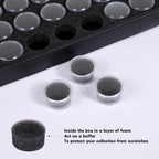 50 Gem Display Case Diamond Gemstone Storage Box, Small Round Plastic Containers Box Jewelry Organizer Container with Foam, Black Foam Gem Jars Showcase with 50 Gemstones Storage Jar