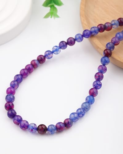 Natural Stone Beads 8mm Polished Round Smooth Gemstone Beads for Jewelry Making Supplies 15 Inch(45 Beads) (Blue and Purple Dual-Coloured Dragon Pattern) - color: Blue and purple dual-coloured dragon pattern-45pcs