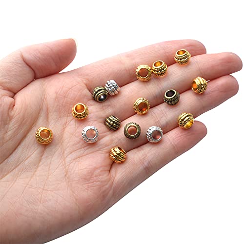 150pcs Spacer Beads Large Hole Tibetan Alloy Rondelle Bead Spacers Column Tube Loose Charms for DIY Jewelry Bracelet Necklace Making Accessory
