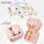 Preppy Travel Jewelry Gifts for Teen Girls, Travel Jewelry Box Personalized Christmas Gifts Stocking Stuffers for Women, Fashion Travel Essentials Trendy Stuff Easter Basket Stuffers, Initial L - style: L