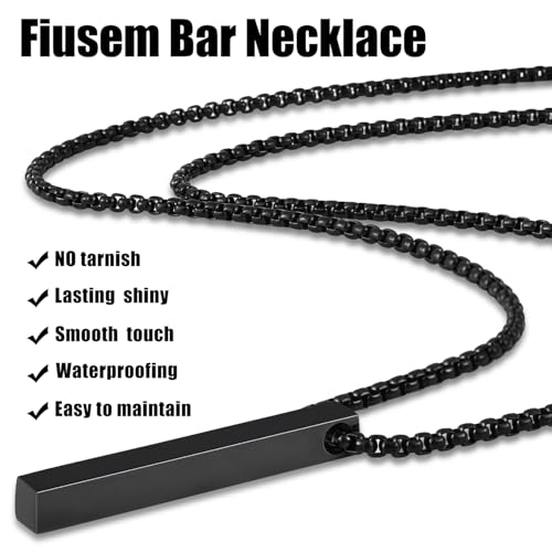 Fiusem Pendant Necklace for Men, Silver Tone/14k Gold Plated/Black Mens Pendant Necklaces with 2.5 mm Box Chain, Stainless Steel Bar Chain, 18-28 Inches - color: black, size: 18 Inches, style: Pierced Rectangle