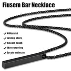 Fiusem Pendant Necklace for Men, Silver Tone/14k Gold Plated/Black Mens Pendant Necklaces with 2.5 mm Box Chain, Stainless Steel Bar Chain, 18-28 Inches - color: black, size: 18 Inches, style: Pierced Rectangle