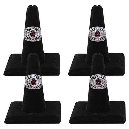Novel Box 4 Pack Black Velvet Jewelry Ring Finger Display Stand 2.12x2.12x2.37 Inches with Square Base - Ring Holder Organizer Stand for Selling or Personal Use - Display Stands for Rings - color: Single Ring Finger (Pack of 4), size: Black Velvet