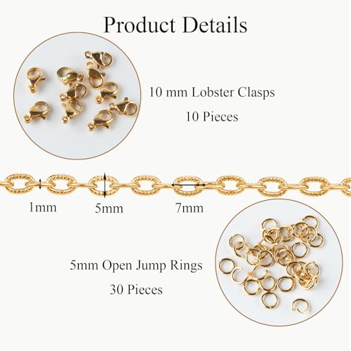 Jabogrii 16.4 Feet Gold Paperclip Jewelry Chains Bulk Stainless Steel Embossed Oval Link Chain for Jewelry Making - color: Embossed Paperclip Gold