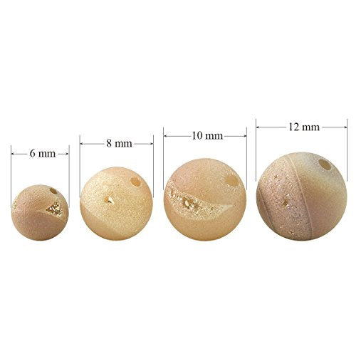 RUBYCA Round Dyed Electroplated Druzy Agate Quartz Crystal Gemstone Beads (1Strand, Champagne, 8mm) - color: Champagne, size: 8mm